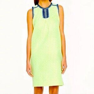 J. Crew Neon Yellow & white, Blue Arrow Print Shift Sleeveless Dress